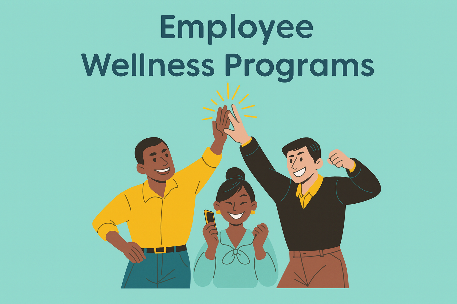 Illustration of diverse employees celebrating and high-fiving.