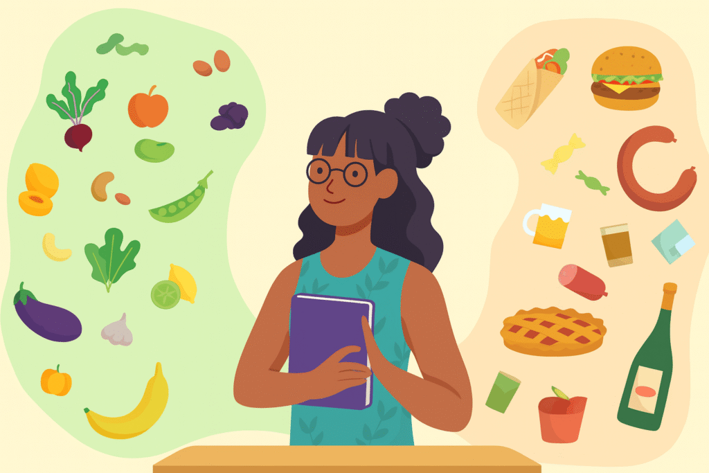 Woman and food healthy lifestyle good or bad diet temptation lifestyle